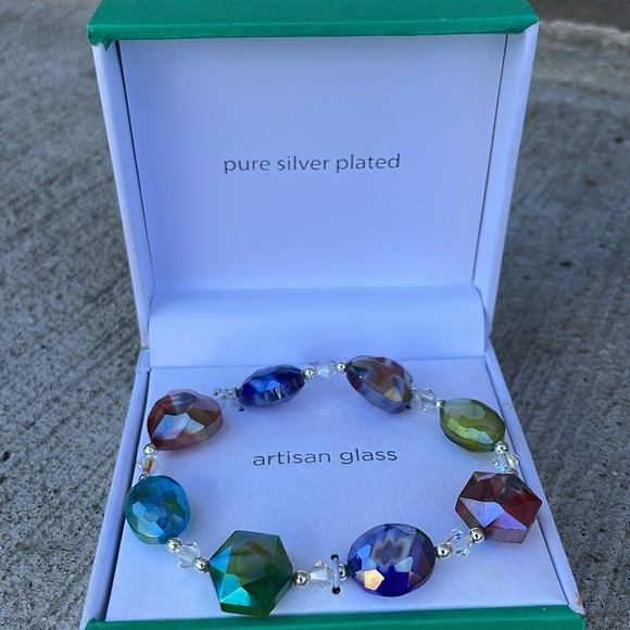 Artisian Glass Pure Silver Plated Womens Costume Bracelet Rhinestones Colorful - Picture 3 of 3